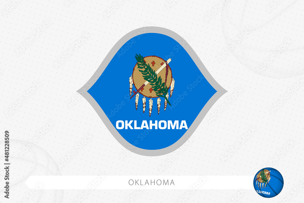 Oklahoma flag for basketball competition on gray basketball background.