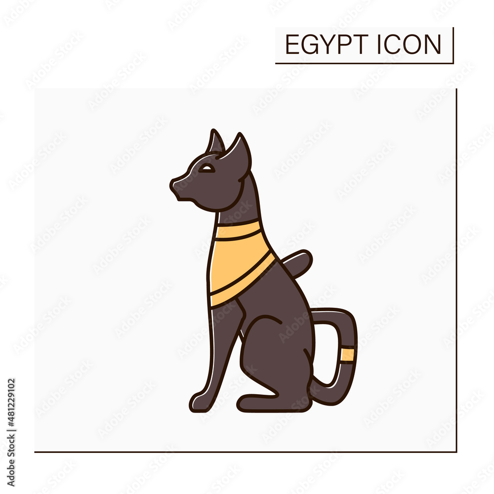 Egypt cat color icon. Egyptian mau. Respected animal.Iconic animals in ancient Egyptian art and