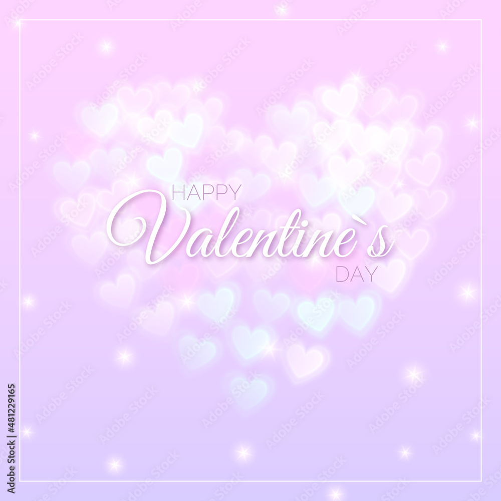 Pastel pink valentines card with luminous heart