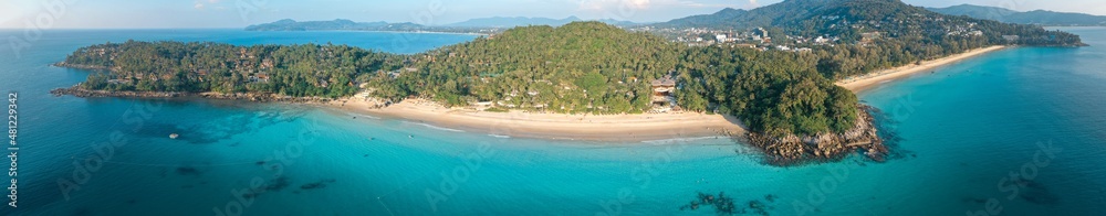 Aerial view of Surin beach in Phuket province in Thailand