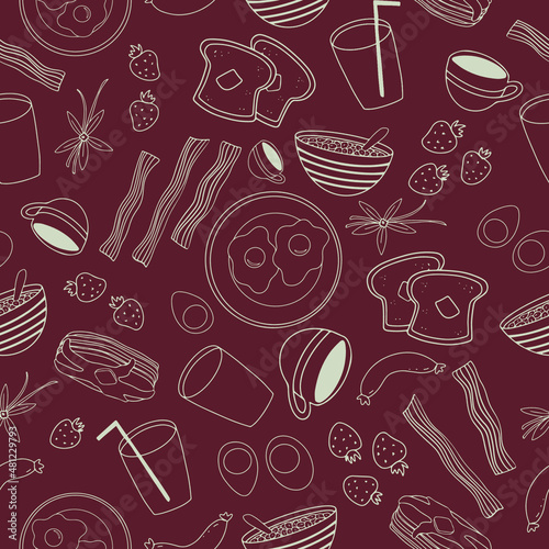 Seamless repeat surface pattern breakfast illustration