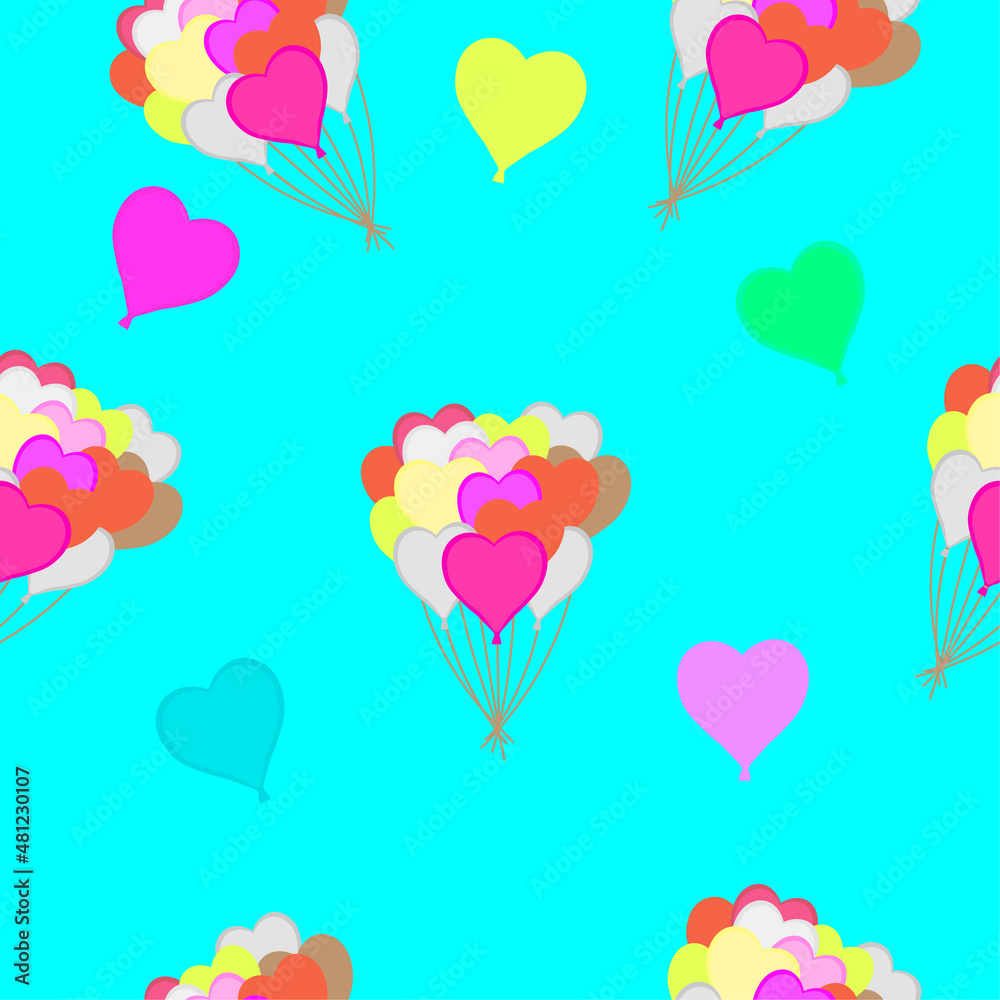 Multicolored balloons seamless pattern for kids clothes design, fashion prints on turquoise background. Vector design for paper, cover, gift wrapping, fabric, indoor décor and other uses.