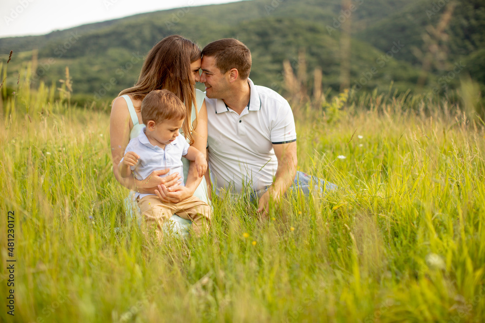Young family having fun outdoors in the field Young family having fun outdoors in the field