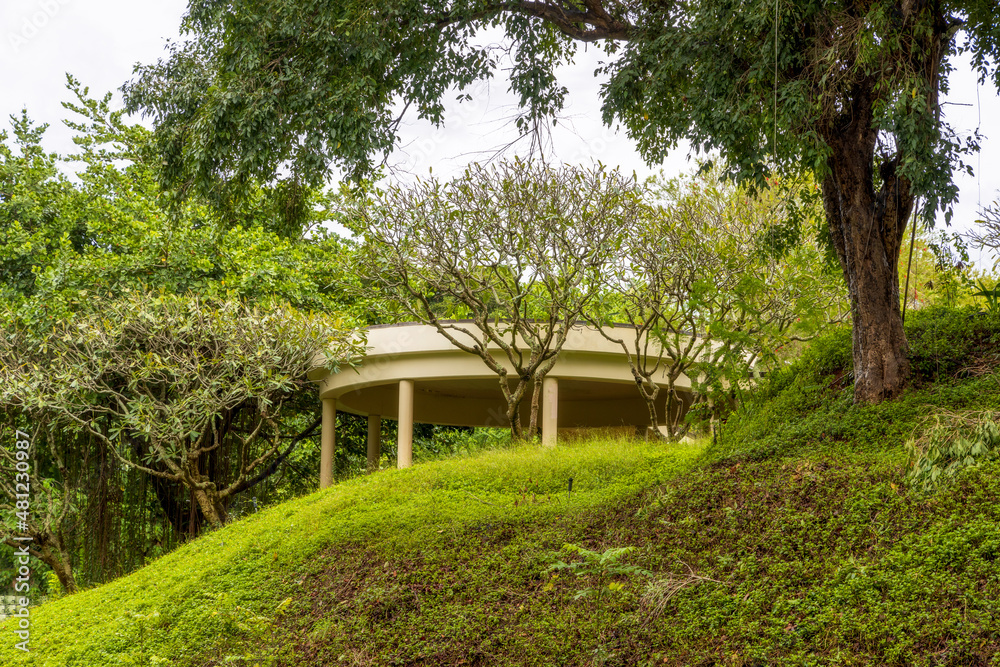 Scenic landscape with a pavilion in Nawiliwili town on Kauai Island, Hawaii