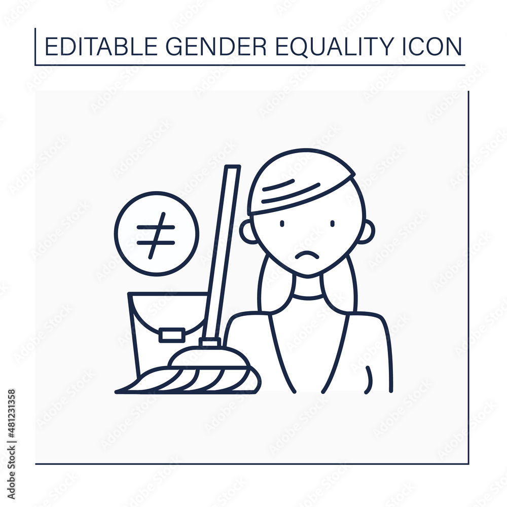 Discrimination line icon. Unequal rights for women. Stereotype. Household chores. Gender equality concept. Isolated vector illustration. Editable stroke