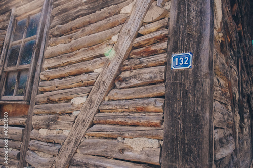 Historical Ottoman House. Wooden textured walls, wooden window and wooden beam.