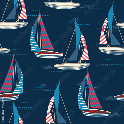 Modern ocean beach wind surfing illustration sailboat with stripes seamless pattern Vector EPS10,Design for fashion , fabric, textile, wallpaper, cover, web , wrapping and all prints