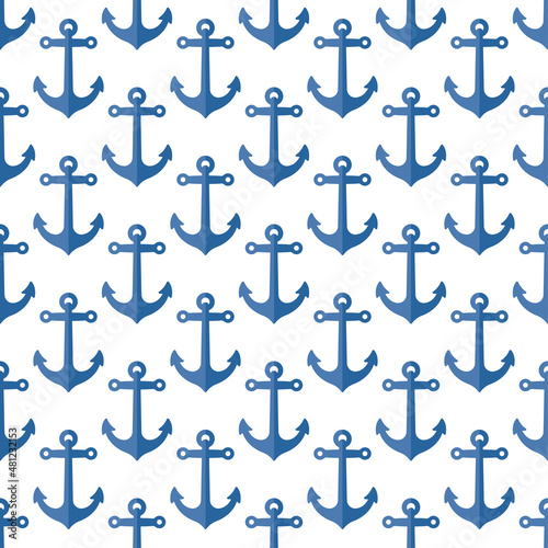 Blue ship anchors isolated on white background. Marine seamless pattern. Vector simple flat graphic illustration. Texture.