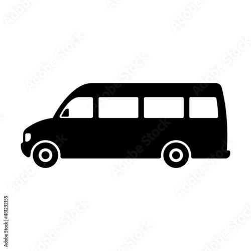 Minibus icon. Small passenger bus. Van. Black silhouette. Side view. Vector simple flat graphic illustration. Isolated object on a white background. Isolate.