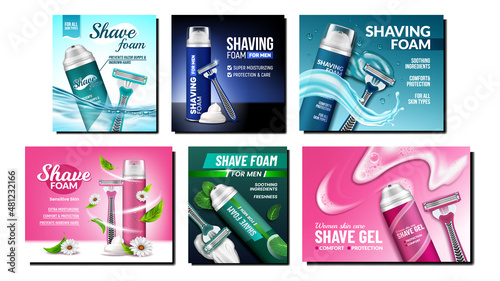 foam cream gel poster set white cosmetic. soap background. shave bubble. lotion mousse. shaving bottle. skin care. fresh shampoo. clean bath. face product. realistic vector illustration