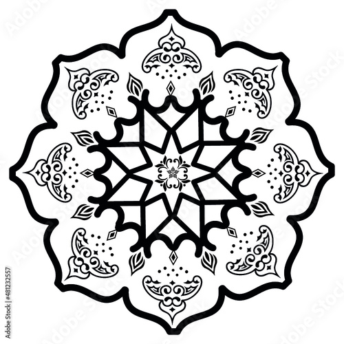 Vector pattern in Eastern style. Ornate element for design and place for text. Ornamental lace pattern for wedding invitations and greeting cards. Traditional pastel decor on light background.