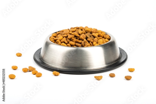 Food for cats and dogs in a bowl isolate on a white background.