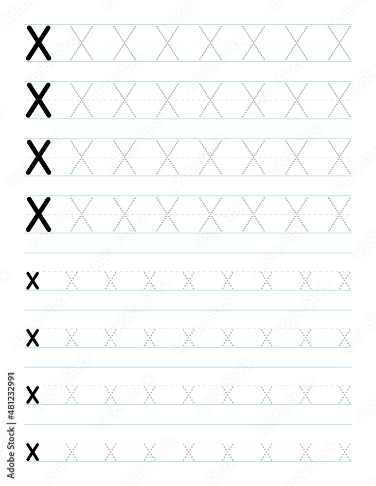 Tracing letter x worksheet for kids