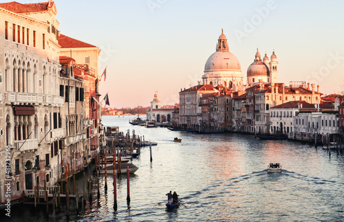 View of Grand Canal during sunset in Venice  Italy.