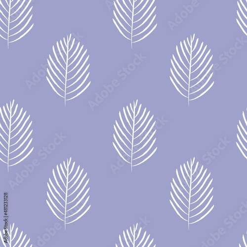 Leaves seamless background pattern in linocut style, repeating vector mono print with pastel lilac background, at home hand crafted design concept. geometric repeat.