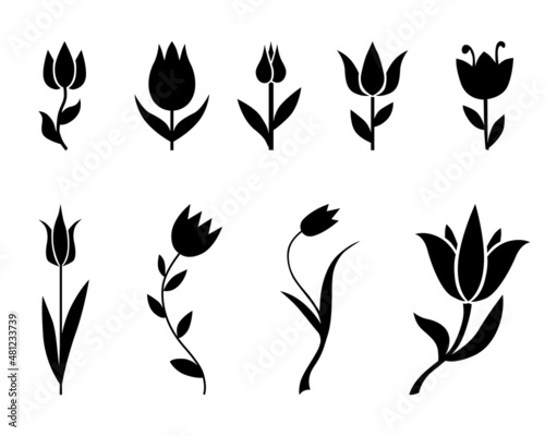 Fototapeta Naklejka Na Ścianę i Meble -  Decorative tulips icon set