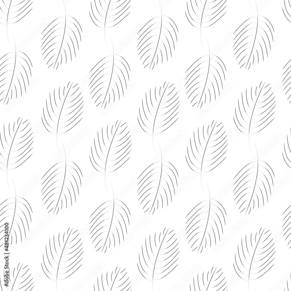 Scattered leaves mono style seamless pattern, simple lino style foliage, minimalist repeating backdrop pattern, perfect for packaging, paper, fabric printing