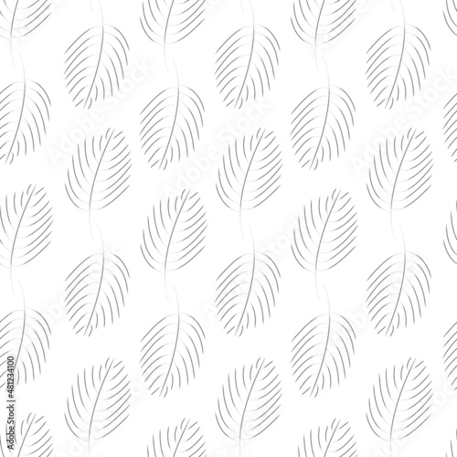 Scattered leaves mono style seamless pattern, simple lino style foliage, minimalist repeating backdrop pattern, perfect for packaging, paper, fabric printing