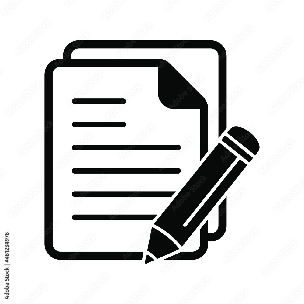 Document, contract vector icon, Paper with pencil icon. Document, contract vector icon, Paper with pencil icon.