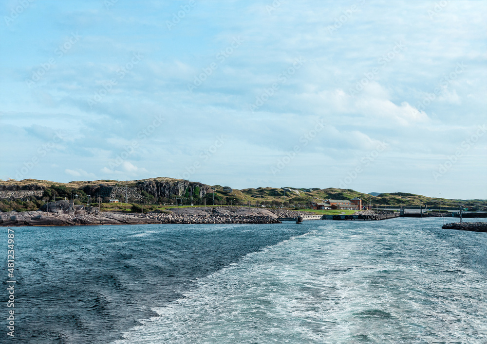 view from the ferry on Norway hills countryside