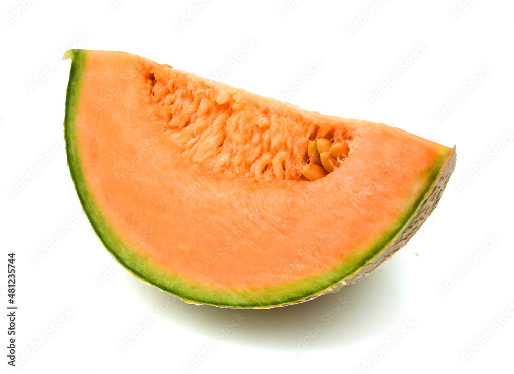 Cantaloupe melon slices on white background Cantaloupe melon slices on white background