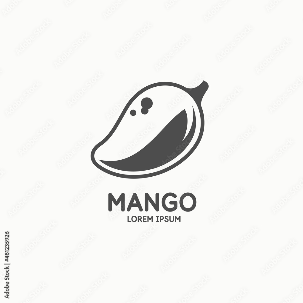 Mango illustration in linear flat style. Isolated image on a light background. Vector icon. An element for design. Mango illustration in linear flat style. Isolated image on a light background. Vector icon. An element for design.