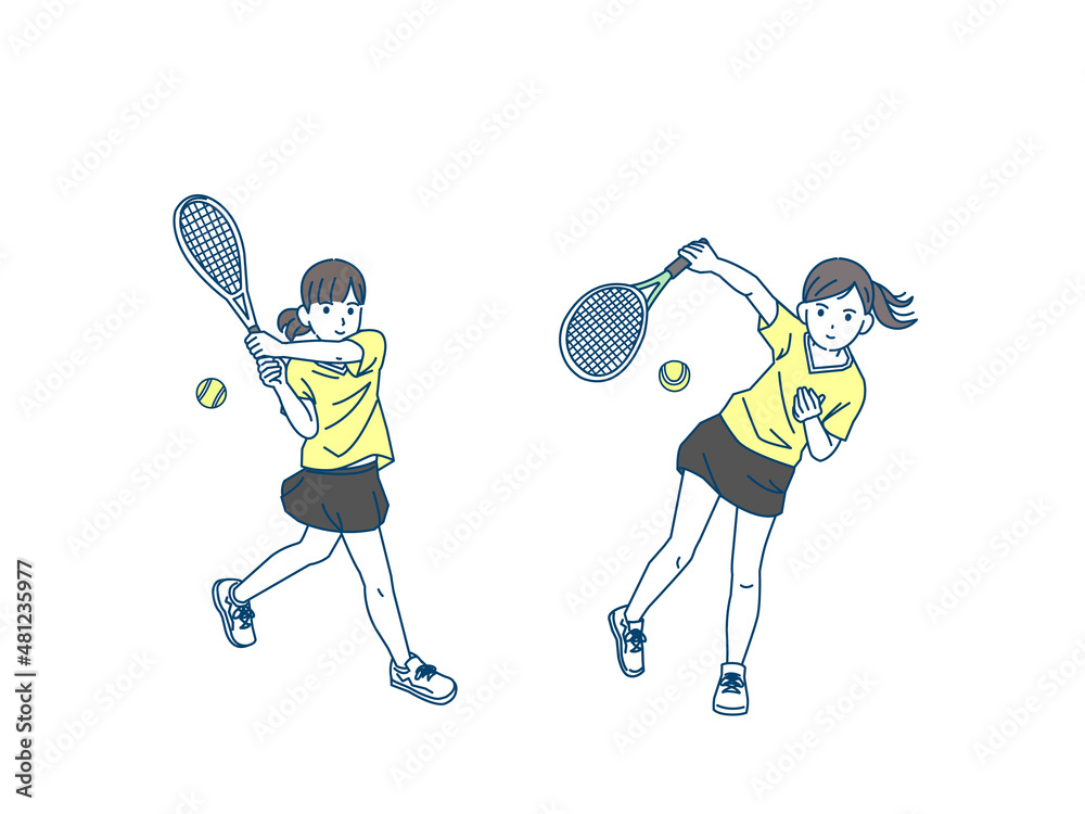 テニス 女子テニス部 クラブ活動 部活 スポーツ 女の子 全身 イラスト Stock Vector Adobe Stock