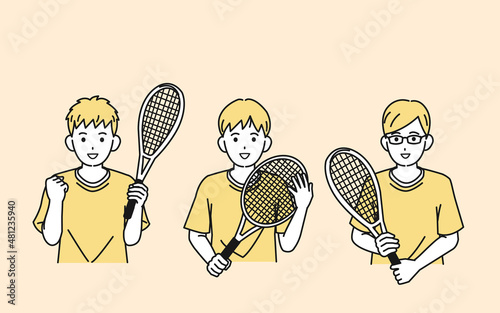 テニス　男子テニス部　クラブ活動　部活　スポーツ　男の子　イラスト