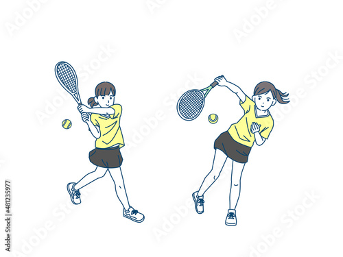 テニス　女子テニス部　クラブ活動　部活　スポーツ　女の子　全身　イラスト