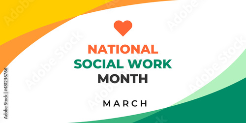National social work month. Vector web banner, illustration, poster, card for social media. Text National social work month, march