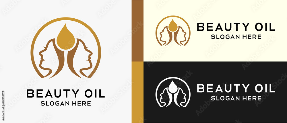 woman logo design template and oil icon with creative concept in circle. premium logo illustration vector