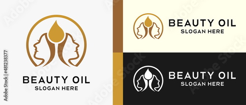 woman logo design template and oil icon with creative concept in circle. premium logo illustration vector
