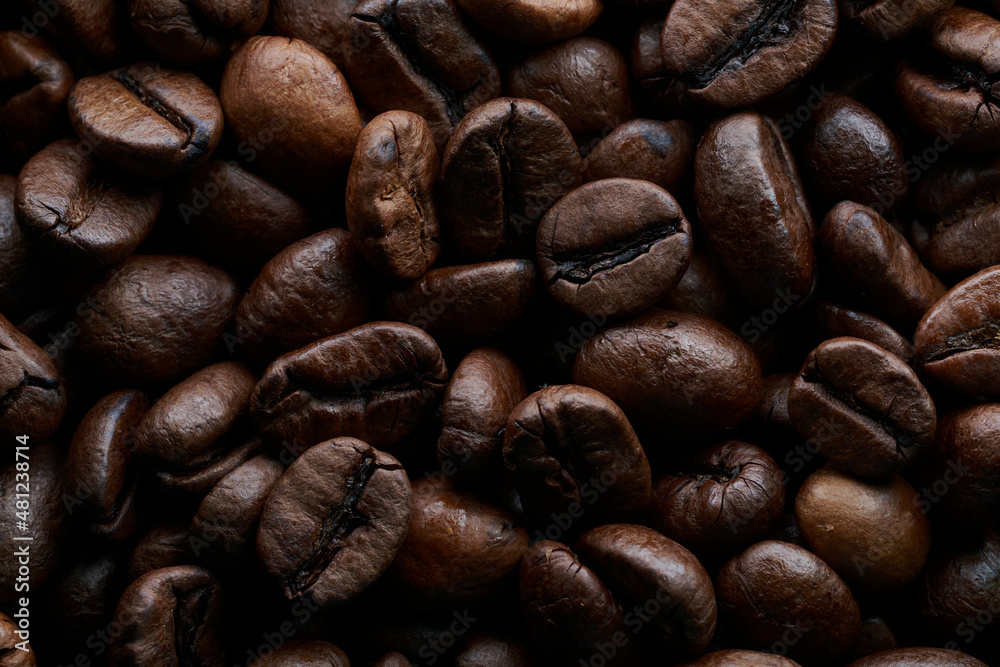 Naklejka premium Top view of roasted Coffee Beans for background or banner