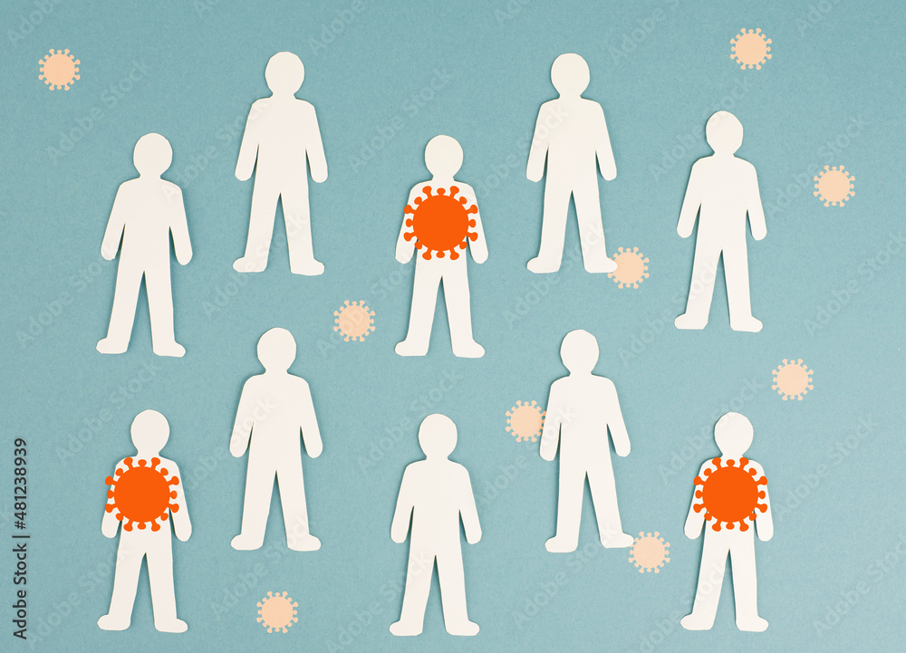 Group of people, some are infected with the covid-19 virus, outbreak of the pandemic, medical issue, deltacron variant Group of people, some are infected with the covid-19 virus, outbreak of the pandemic, medical issue, deltacron variant