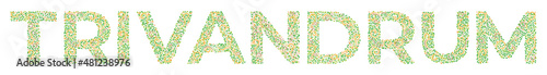 Word Trivandrum - capital city of Kerala state in india, in indian ornament in oriental style on a white. Lettering with incredible ethnic ornament