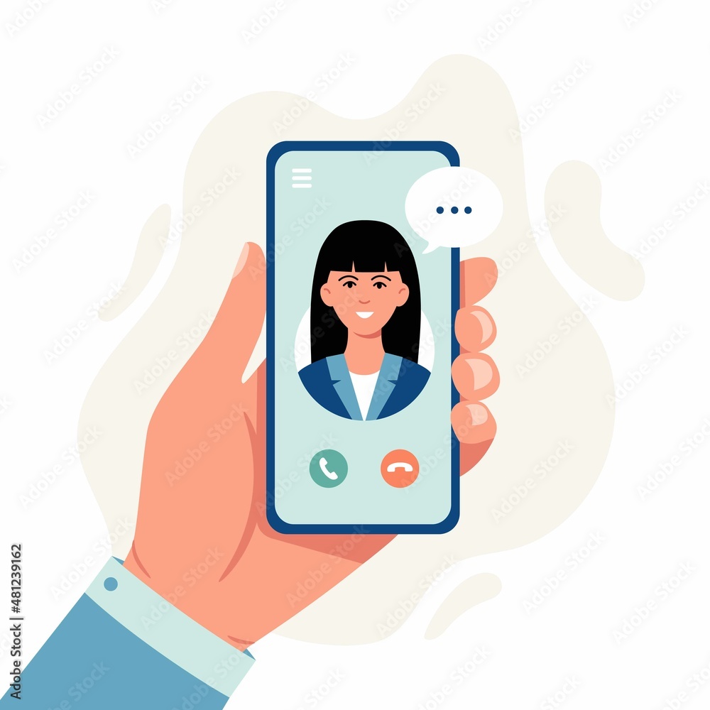 Hand with phone, business woman, video call, consultation. Customer and user concept, 24/7 web page technical support 7 days a week. Online assistant, virtual help service on smartphone. Hand with phone, business woman, video call, consultation. Customer and user concept, 24/7 web page technical support 7 days a week. Online assistant, virtual help service on smartphone.