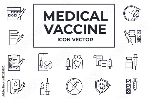 Set of Medical Vaccine icon. Medical Syringe pack symbol template for graphic and web design collection logo vector illustration