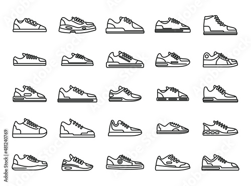 Sneakers icons set outline vector. Girl shoe