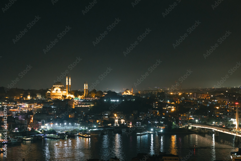 Istanbul at night. Cityscape of Istanbul from Galata Tower.