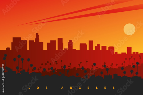 Fototapeta Los Angeles skyline at sunset, California, USA