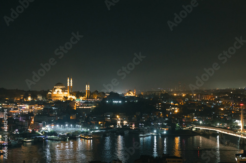 Istanbul at night. Cityscape of Istanbul from Galata Tower.