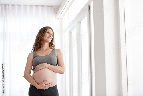 Holding the promise of new life. Cropped shot of a young pregnant woman standing in her home. Free Download Holding the promise of new life. Cropped shot of a young pregnant woman standing in her home. - GFXLoad