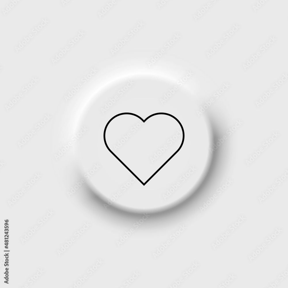 Heart, like black outline icon. Neomorphism button. Cardiology. Love, valentines day. Flat isolated symbol, sign for: illustration, logo, mobile, app, banner, web design, dev, ui, gui. Vector EPS 10 Heart, like black outline icon. Neomorphism button. Cardiology. Love, valentines day. Flat isolated symbol, sign for: illustration, logo, mobile, app, banner, web design, dev, ui, gui. Vector EPS 10