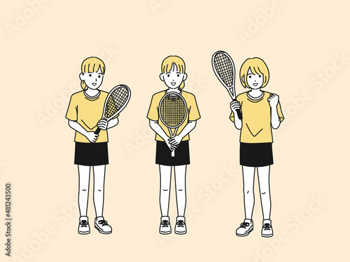 テニス　女子テニス部　クラブ活動　部活　スポーツ　女の子　全身　イラスト