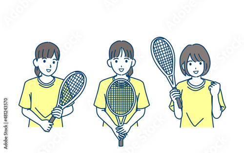 テニス　女子テニス部　クラブ活動　部活　スポーツ　女の子　イラスト
