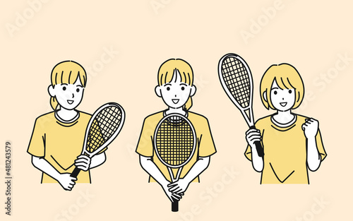 テニス　女子テニス部　クラブ活動　部活　スポーツ　女の子　イラスト