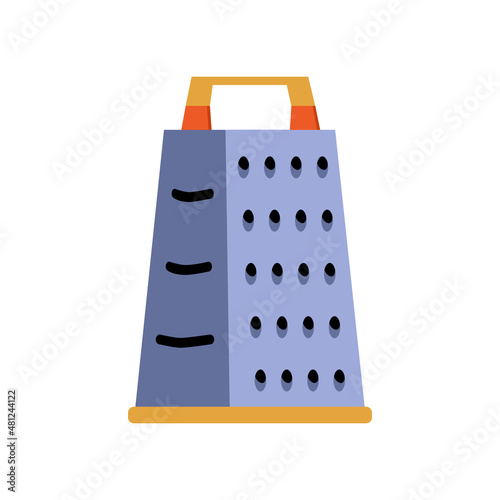Grater Vector Icon Isolated on White Background. Handheld Vegetable Grater with Yellow Handle. Kitchen Utensils