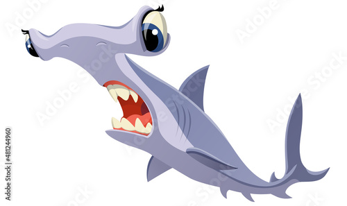 Cartoon hammerhead shark on a white background for animation, illustration and printing on souvenirs. Vector illustration.