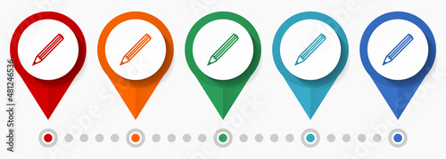 Pencil, draw concept vector icon set, flat design pointers, infographic template
