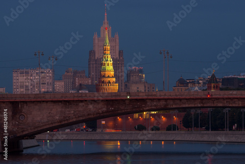 Moscow Kremlin and Mimistry of Foreign Affairs on background, early morning photo